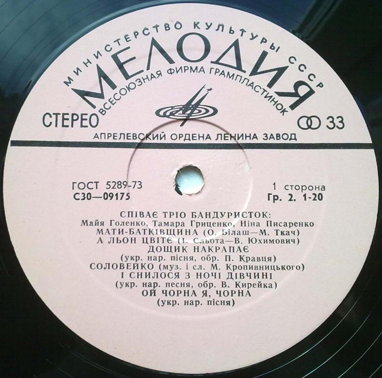 ПОЁТ ТРИО БАНДУРИСТОК: Майя Голенко, Тамара Гриценко, Нина Писаренко (Співає тріо бандуристок) - на украинском языке