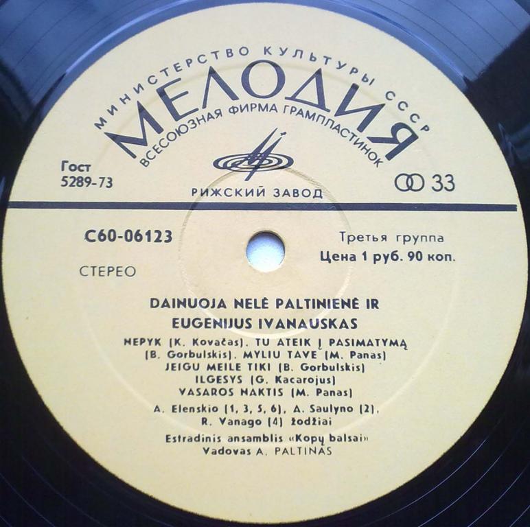 ЭСТРАДНЫЙ АНСАМБЛЬ «ГОЛОСА ДЮН» п/у А. Пальтинаса, солисты Н. Пальтинене и Э. Иванаускас (на литовском яз.)