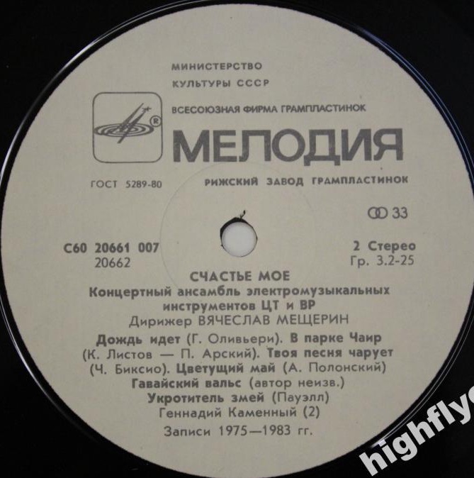 КОНЦЕРТНЫЙ АНСАМБЛЬ ЭЛЕКТРОМУЗЫКАЛЬНЫХ ИНСТРУМЕНТОВ Центрального телевидения и Всесоюзного радио, дирижер Вячеслав Мещерин. «Счастье моё. Мелодии прошлых лет»