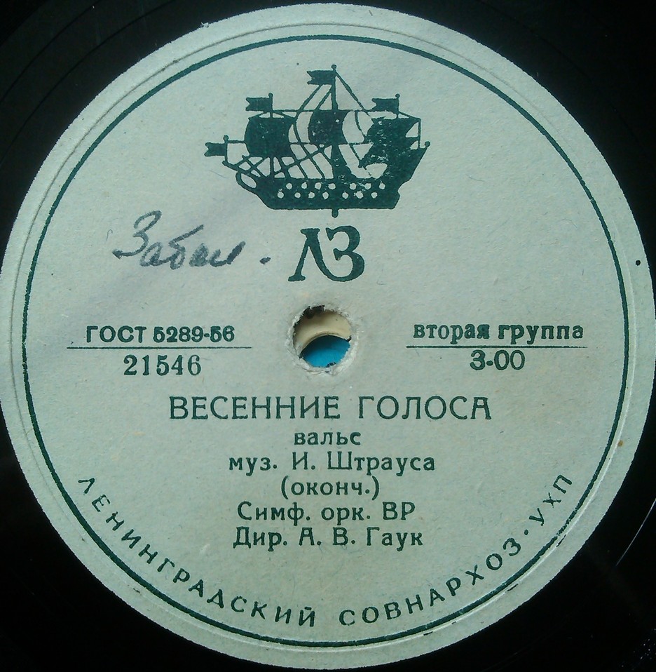 Симф. оркестр ВР, дир. А. В. Гаук — И. Штраус: Вальс «Весенние голоса»