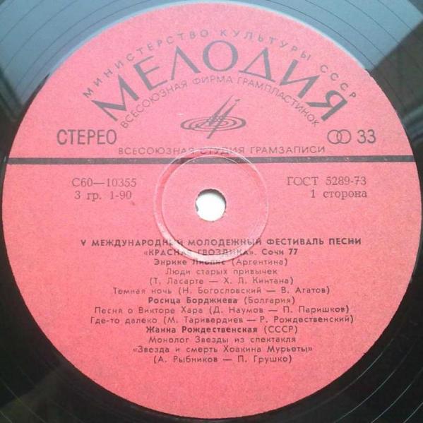 ПЯТЫЙ МЕЖДУНАРОДНЫЙ МОЛОДЕЖНЫЙ ФЕСТИВАЛЬ ПЕСНИ «КРАСНАЯ ГВОЗДИКА» (г. Сочи, 1977 г.).