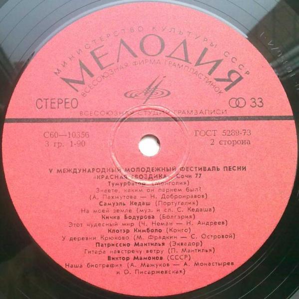 ПЯТЫЙ МЕЖДУНАРОДНЫЙ МОЛОДЕЖНЫЙ ФЕСТИВАЛЬ ПЕСНИ «КРАСНАЯ ГВОЗДИКА» (г. Сочи, 1977 г.).