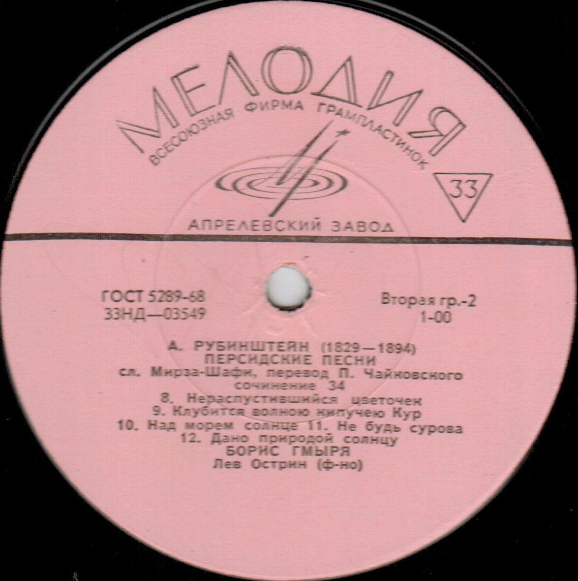 А. РУБИНШТЕЙН (1829–1894): «Персидские песни», соч. 34 (Б. Гмыря)