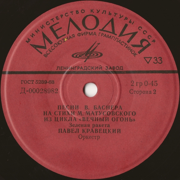 Песни В. БАСНЕРА (1925) на стихи М. Матусовского