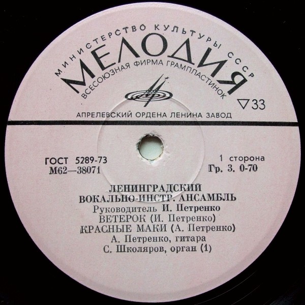 ЛЕНИНГРАДСКИЙ ВОКАЛЬНО-ИНСТР. АНСАМБЛЬ, РУК. ИГОРЬ ПЕТРЕНКО