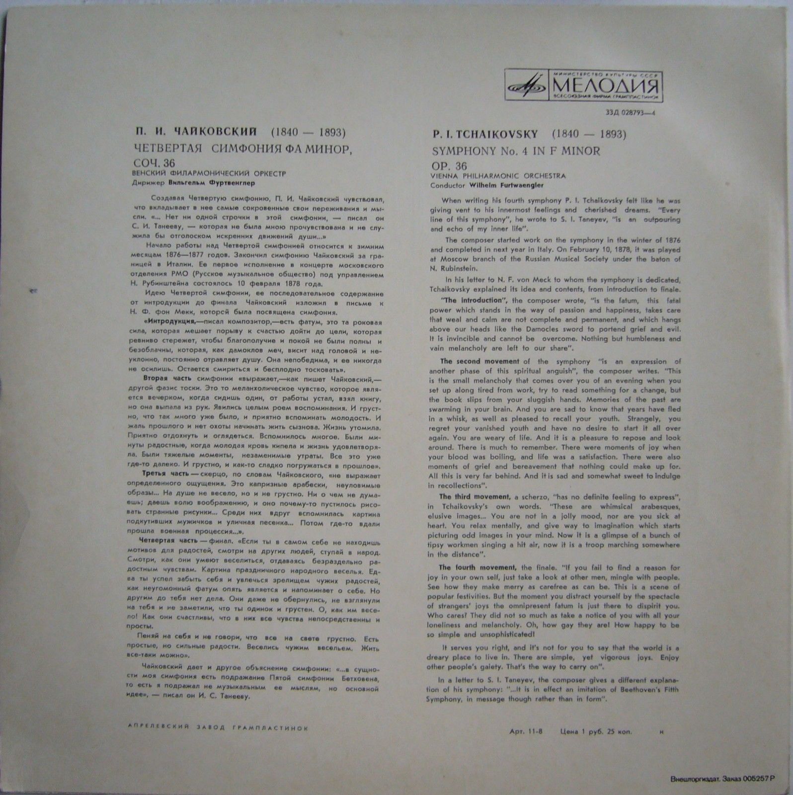 П. ЧАЙКОВСКИЙ (1840–1893): Симфония № 4 фа минор, соч. 36 (В. Фуртвенглер) [Выдающиеся дирижёры]