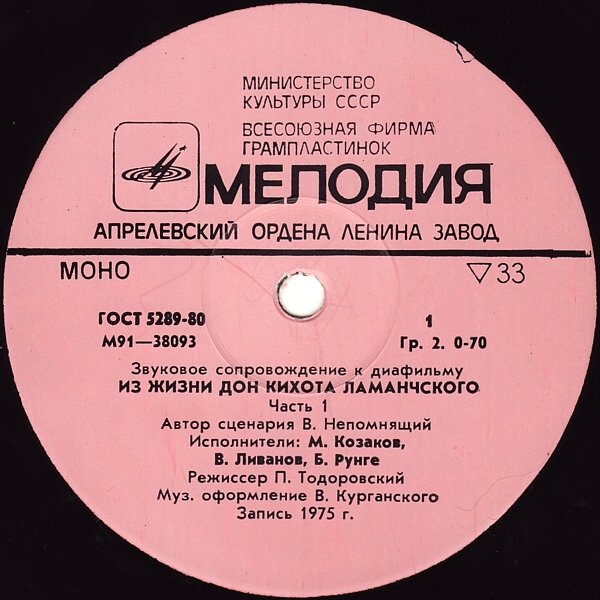 Звуковое сопровождение к диафильму «Из жизни Дон Кихота Ламанчского»