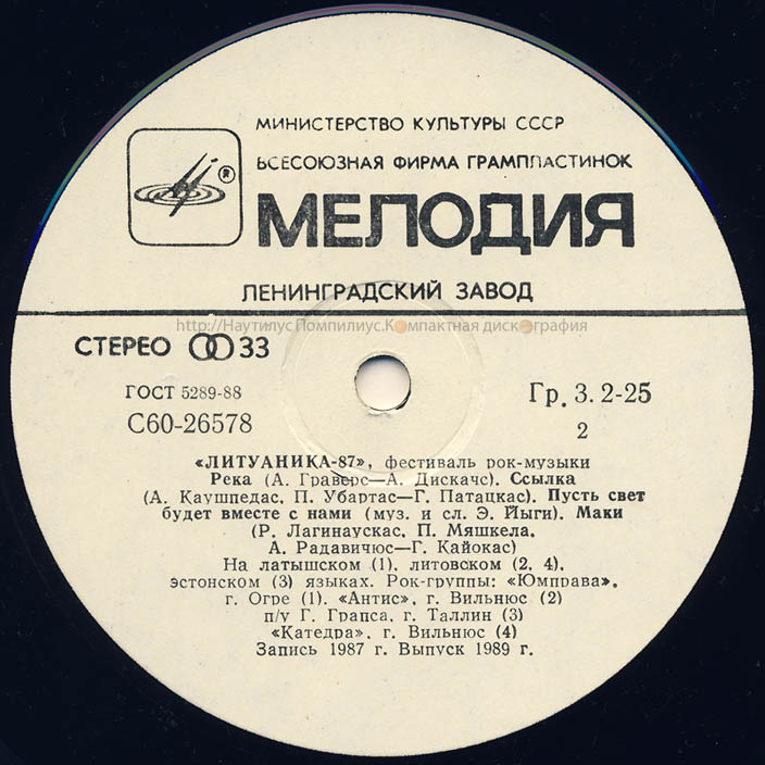 ФЕСТИВАЛЬ РОК-МУЗЫКИ «ЛИТУАНИКА-87» (Вильнюс).