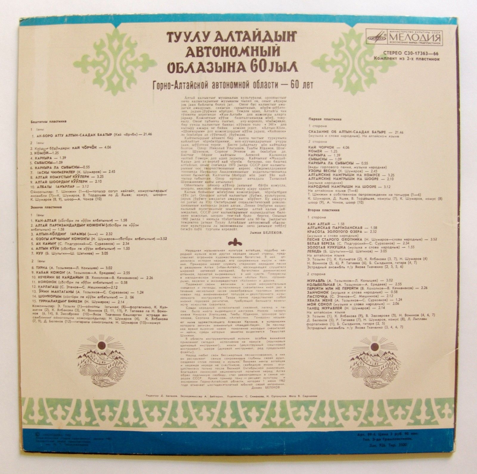 ГОРНО-АЛТАЙСКОЙ АВТОНОМНОЙ ОБЛАСТИ-60 ЛЕТ.