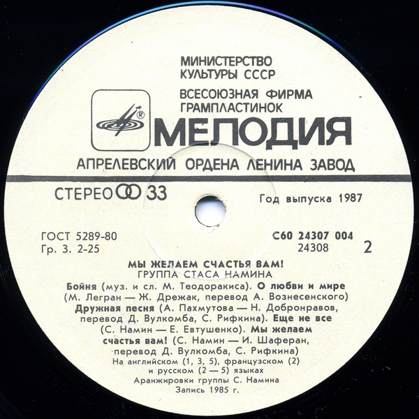 ГРУППА СТАСА НАМИНА «Мы желаем счастья вам!»