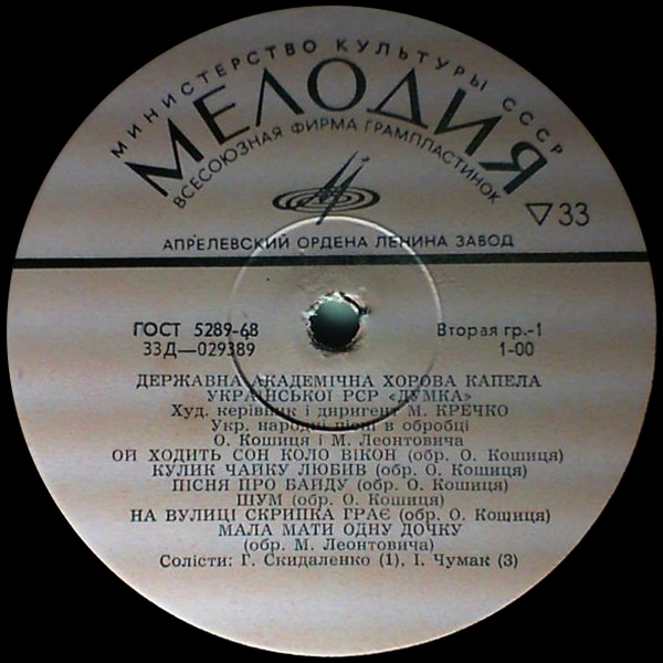 ДЕРЖАВНА АКАДЕМІЧНА ХОРОВА КАПЕЛА УРСР "ДУМКА". УКРАЇНСЬКІ НАРОДНІ ПІСНІ