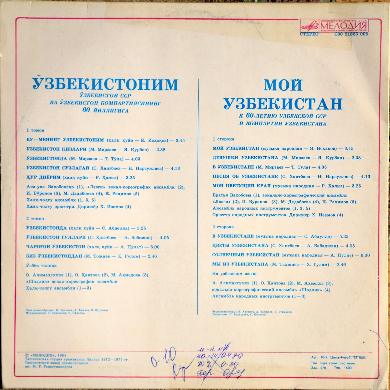 МОЙ УЗБЕКИСТАН (Ўзбекистоним): К 60-летию Узбекской ССР и Компартии Узбекистана