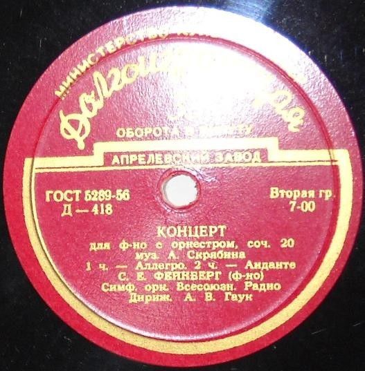 А. СКРЯБИН (1872–1915): Концерт для фортепиано с оркестром, соч. 20 (С. Фейнберг, А. Гаук)