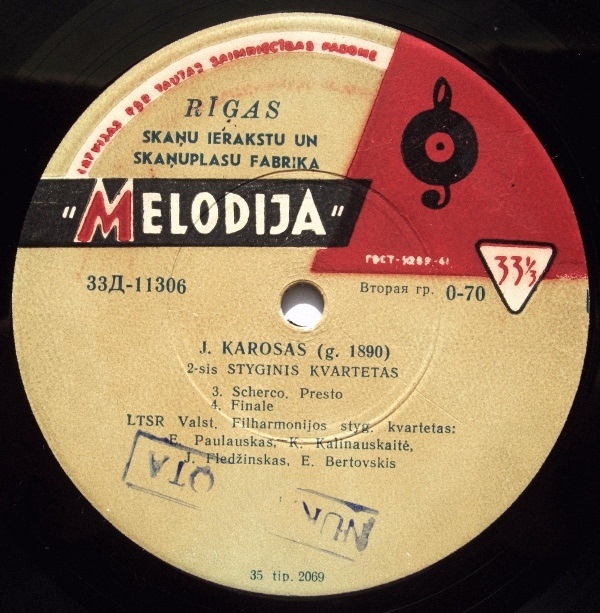 J. Karosas / LTSR Valst. Filharmonijos Styg. Kvartetas