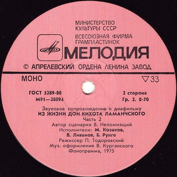 Звуковое сопровождение к диафильму «Из жизни Дон Кихота Ламанчского»