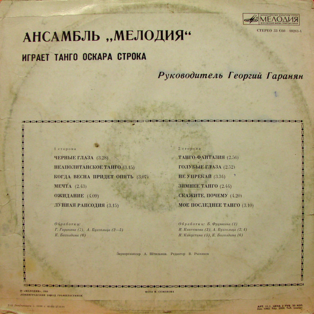 Ансамбль «Мелодия» играет танго Оскара Строка