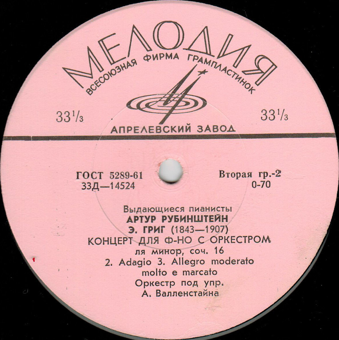 Э. ГРИГ: Концерт для фортепиано с оркестром ля минор, соч. 16 (Артур Рубинштейн)