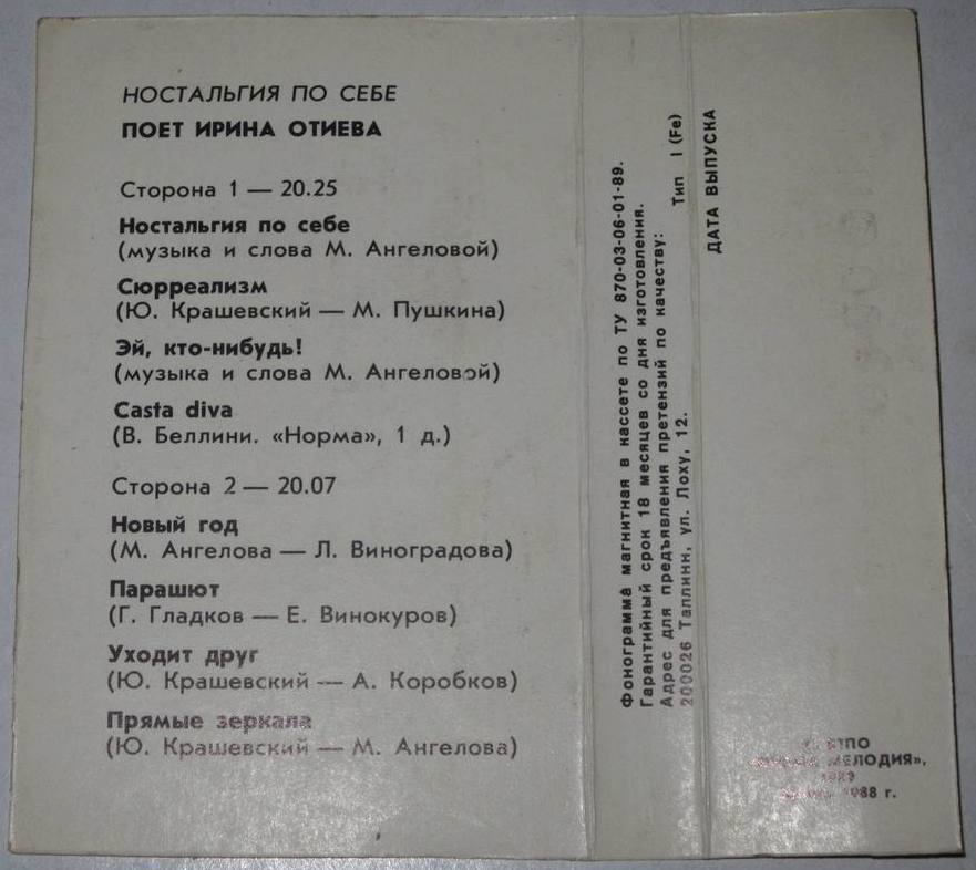 Ностальгия по себе.  Поёт Ирина Отиева