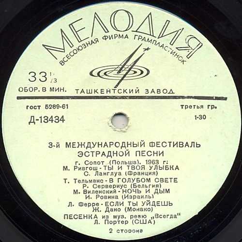 3-й Международный фестиваль эстрадной песни - г. Сопот (Польша), 1963 г.