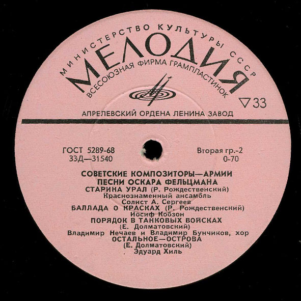 Песни Оскара Фельцмана. Из цикла «Советские композиторы — Армии»