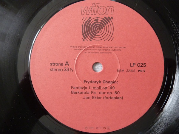 Jan Ekier: Chopin  [по заказу польской фирмы WIFON, LP 025]