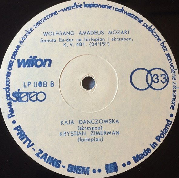 Kaja Danczowska, Krystian Zimerman. Mozart - Sonaty [по заказу польской фирмы WIFON, LP 008]