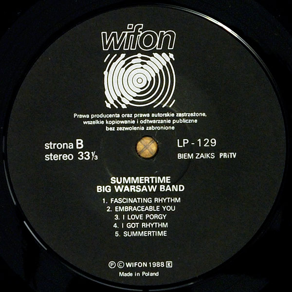 Big Warsaw Band ‎– Summertime: The Best Of George Gershwin  [по заказу польской фирмы WIFON, LP 129]