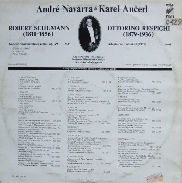 Robert Schumann,  Ottorino Respighi - Orkiestra Filharmonii Czeskiej - Karel Ančerl - André Navarra [по заказу польской фирмы WIFON, LP 010]