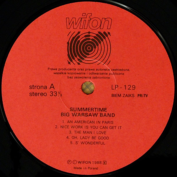 Big Warsaw Band ‎– Summertime: The Best Of George Gershwin  [по заказу польской фирмы WIFON, LP 129]