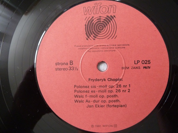 Jan Ekier: Chopin  [по заказу польской фирмы WIFON, LP 025]