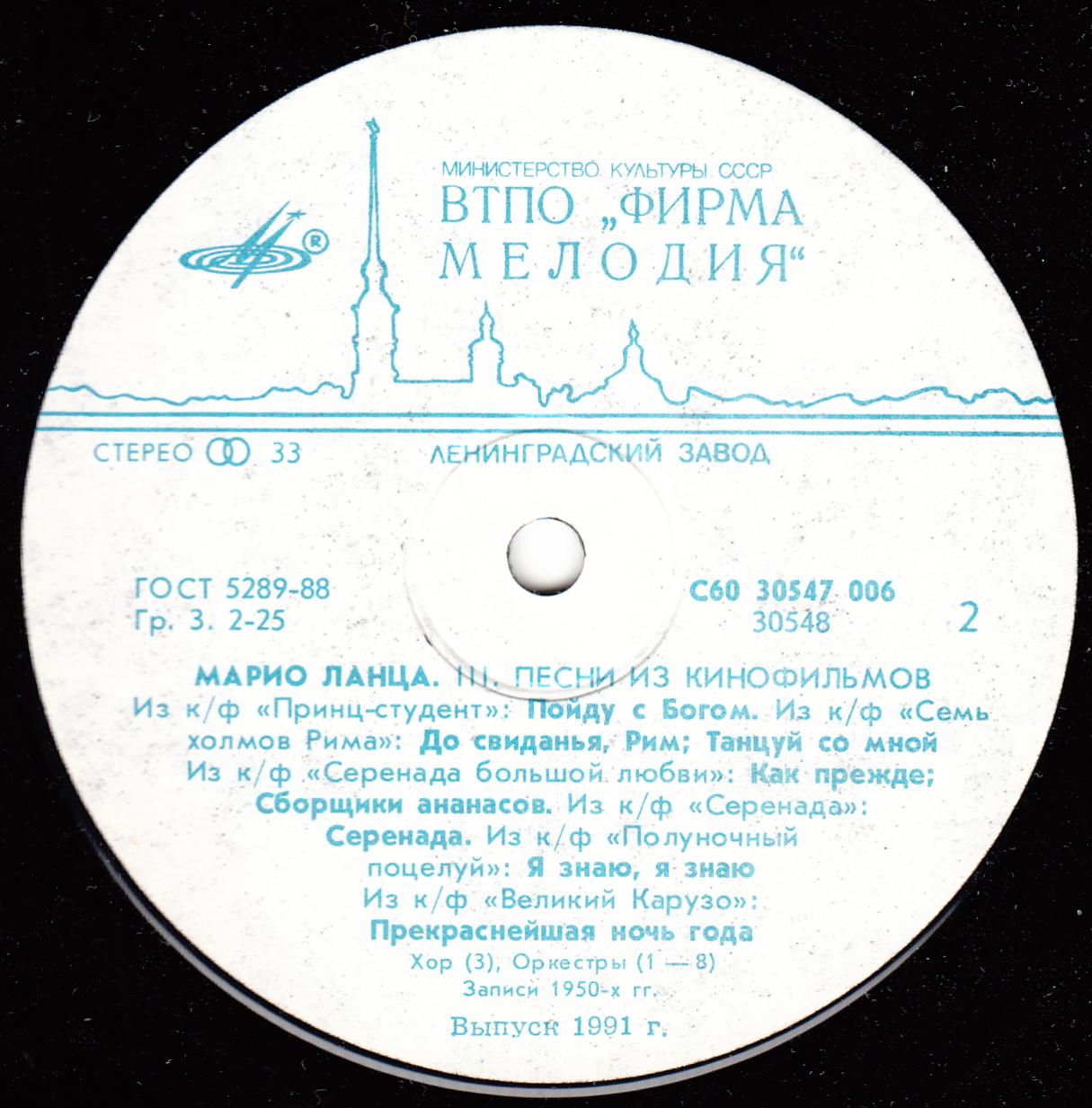 Марио ЛАНЦА. «Прекраснейшая ночь года». Песни из кинофильмов (3/4)