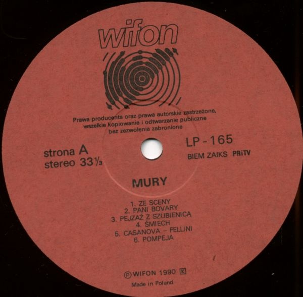 Przemysław Gintrowski, Jacek Kaczmarski, Zbigniew Łapiński ‎– Mury  [по заказу польской фирмы WIFON, LP 165]