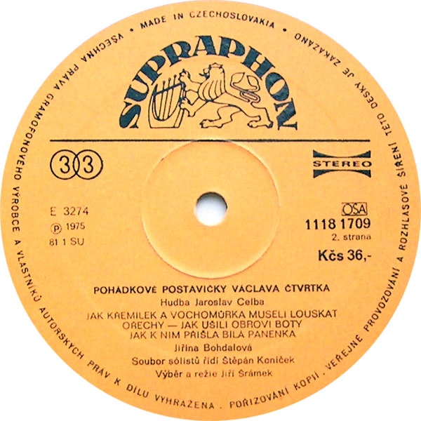 Václav Čtvrtek ‎– Pohádkové Postavičky Václava Čtvrtka (Cipísek Rumcajs Manka Křemílek Vochomůrka)   [по заказу чешской фирмы SUPRAPHON, 1118 1709]