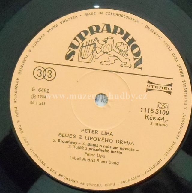 Peter Lipa & Luboš Andršt Blues Band ‎– Blues Z Lipového Dřeva  [по заказу чешской фирмы SUPRAPHON, 1115 3109]