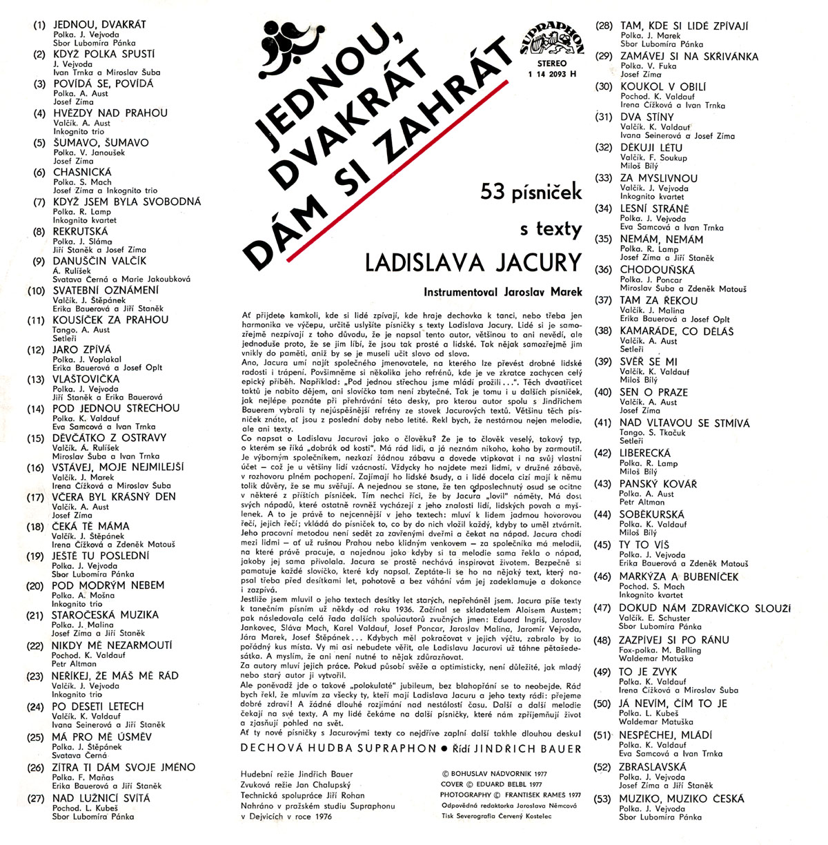 JEDNOU DVAKRÁT DÁM SI ZAHRÁT [по заказу чешской фирмы SUPRAPHON 1 14 2093]