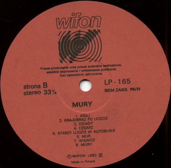 Przemysław Gintrowski, Jacek Kaczmarski, Zbigniew Łapiński ‎– Mury  [по заказу польской фирмы WIFON, LP 165]