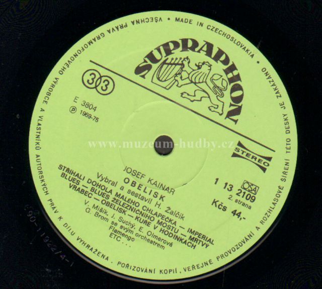 Josef Kainar ‎– Obelisk [по заказу чешской  фирмы SUPRAPHON, 1 13 2109]