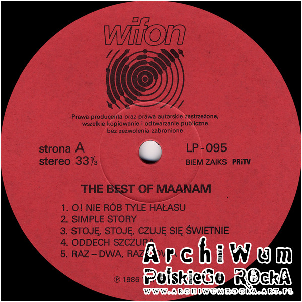 Maanam -  The best of Maanam [по заказу польской фирмы WIFON, LP 095]