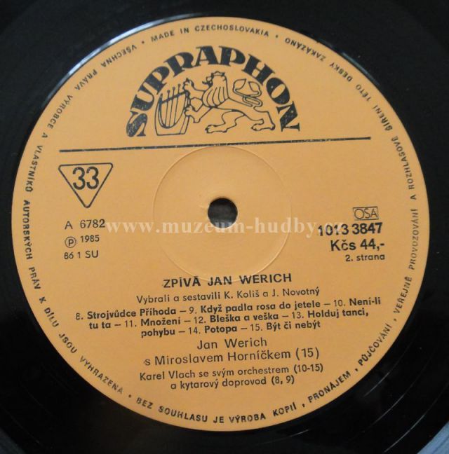 Zpívá Jan Werich  [по заказу чешской фирмы SUPRAPHON, 1013 3847]