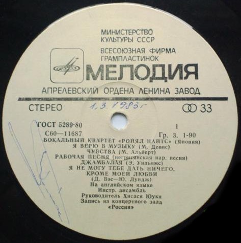 ВОКАЛЬНЫЙ КВАРТЕТ «РОЙЯЛ НАЙТС» (Япония)