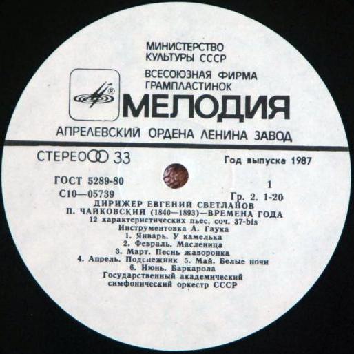 П. ЧАЙКОВСКИЙ: Времена года (Е. Светланов)