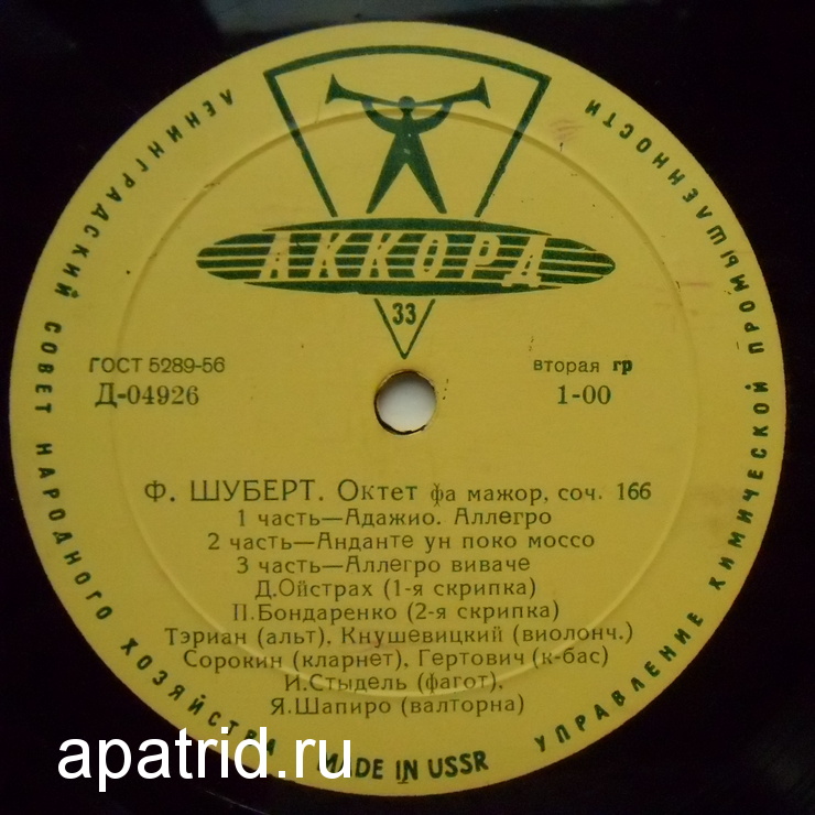 Ф. ШУБЕРТ (1797–1828): Октет фа мажор, соч. 166