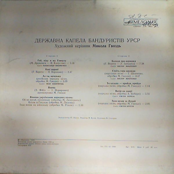 ГОС. КАПЕЛЛА БАНДУРИСТОВ УССР, худ. рук. Николай Гвоздь.