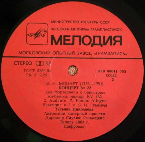 В. А. Моцарт. Играет Т. Николаева (ф-но)