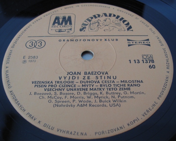 Joan Baezová ‎– Vyjdi Ze Stínu [по заказу чешской фирмы SUPRAPHON 1 13 1378]