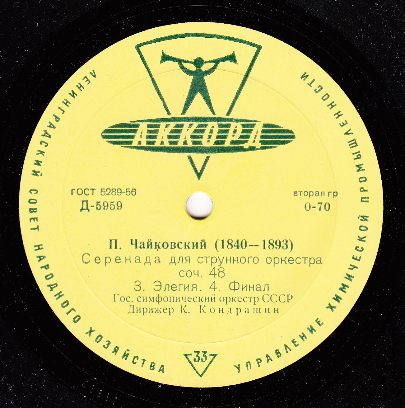 П. ЧАЙКОВСКИЙ Серенада для струнного оркестра (ГСО СССР, К. Кондрашин)
