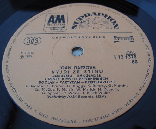 Joan Baezová ‎– Vyjdi Ze Stínu [по заказу чешской фирмы SUPRAPHON 1 13 1378]