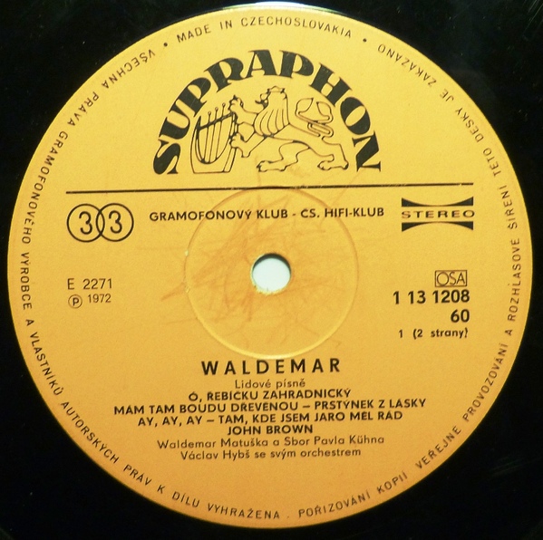 Waldemar - Lidové Písně [по заказу чешской фирмы SUPRAPHON 1 13 1208]