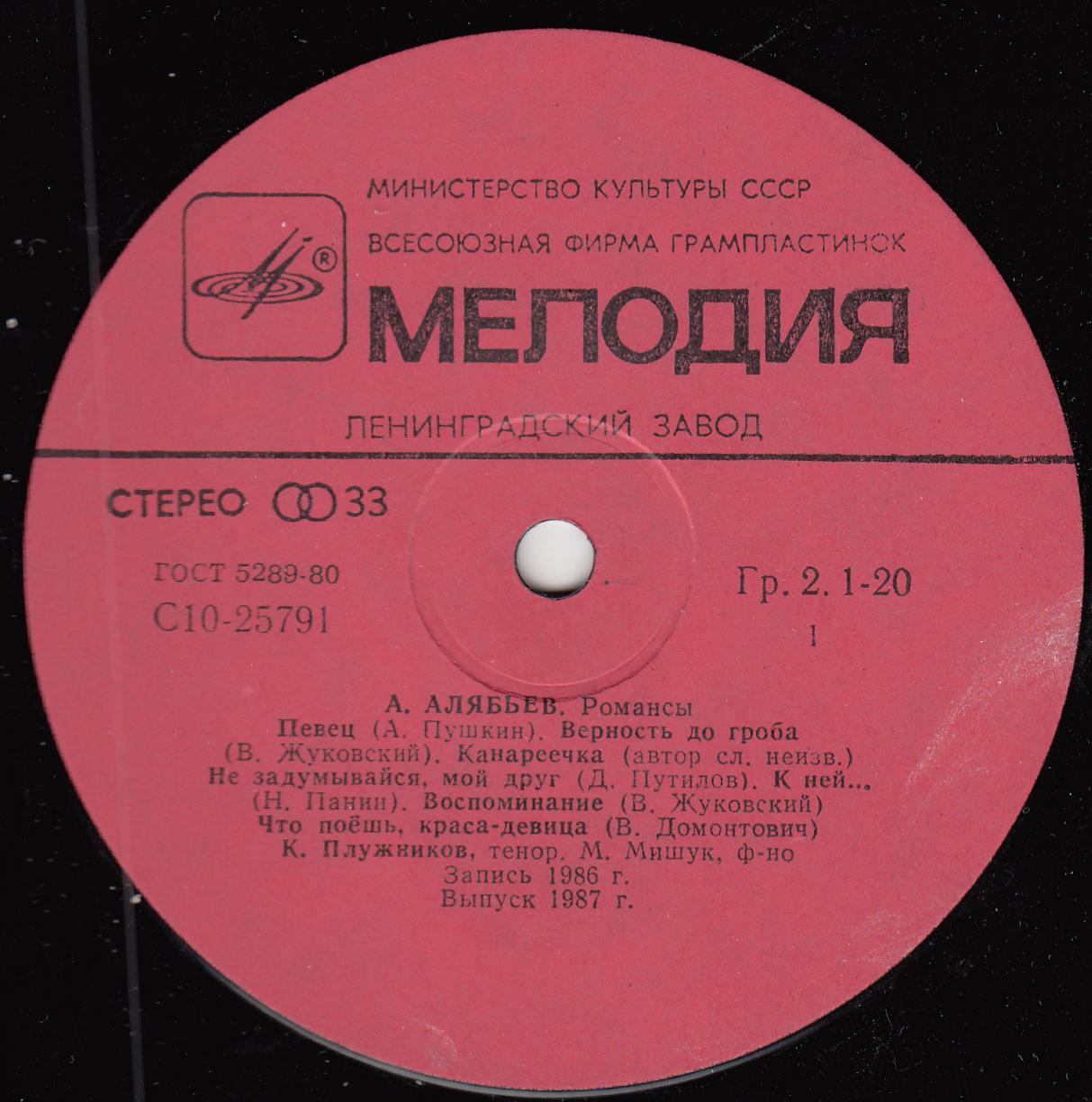 А. АЛЯБЬЕВ. Романсы