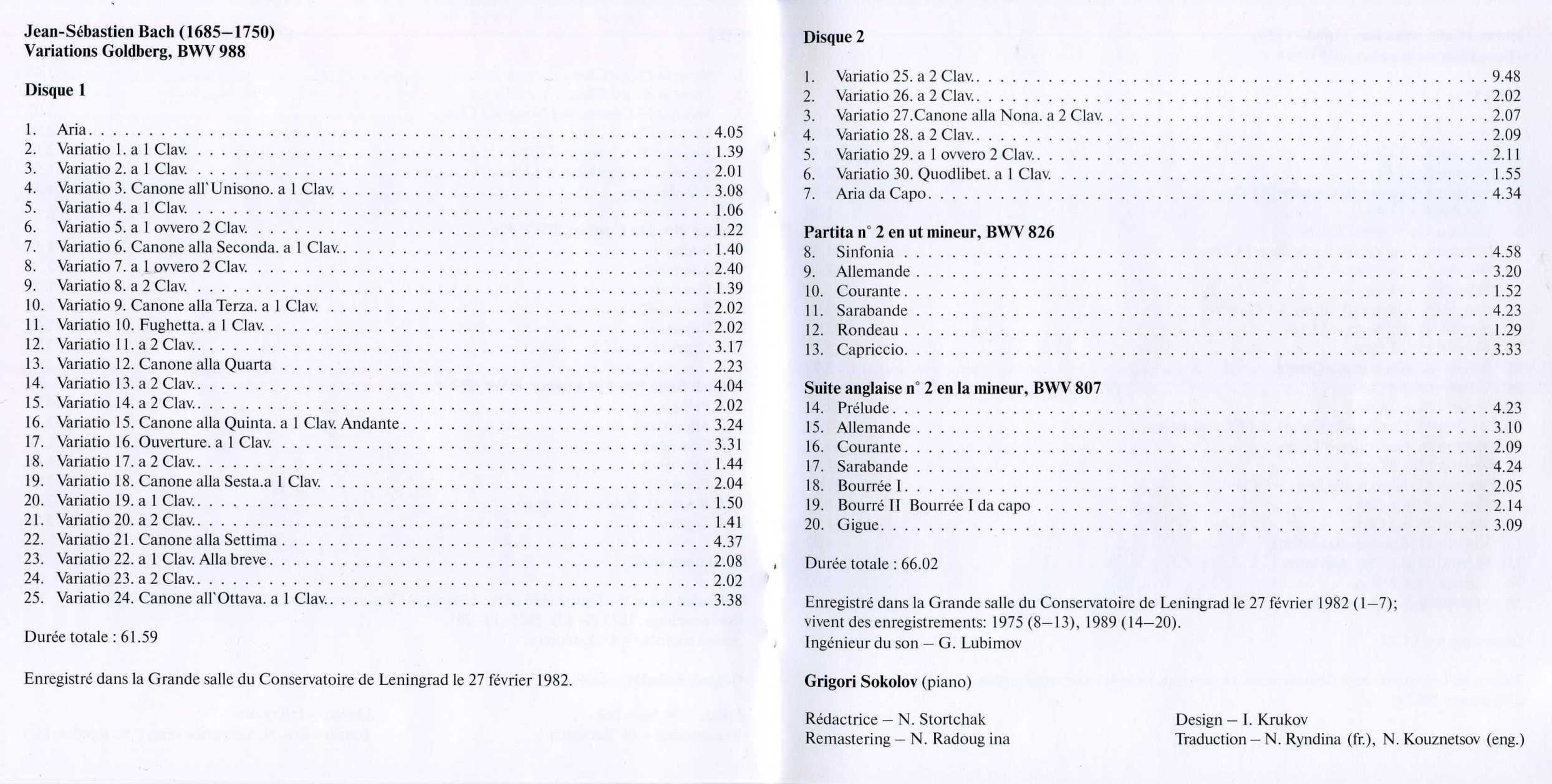 Григорий Соколов. И.С Бах “Гольдберг-вариации” 2 CD